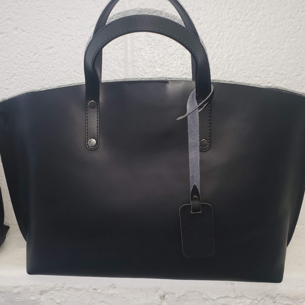 New Borse In Pelle Black Leather Tote With Laptop